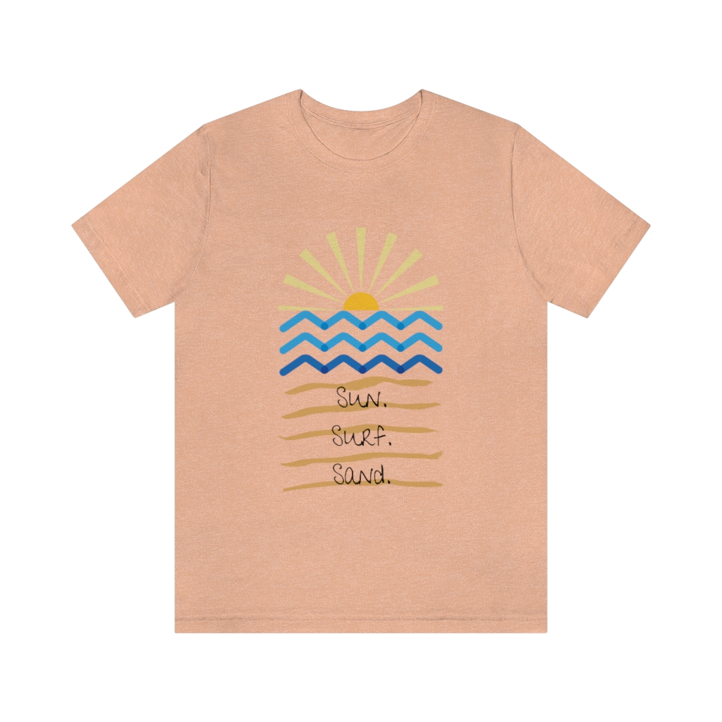 Sun. Surf. Sand. Tee | Beach Shirt | Summer Shirt | Sunset Sunrise Shirt | Ocean Shirt| Vacation Unisex Jersey Short Sleeve Tee - Image 7