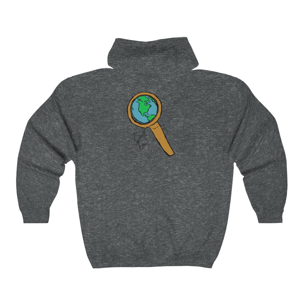 Earth Day World and Magnifying Glass Hoodie | Globe World View Zip Hoodie | Logo Earth Day Sweatshirt |Unisex Heavy Blend™ Full Zip Hooded Sweatshirt - Image 4
