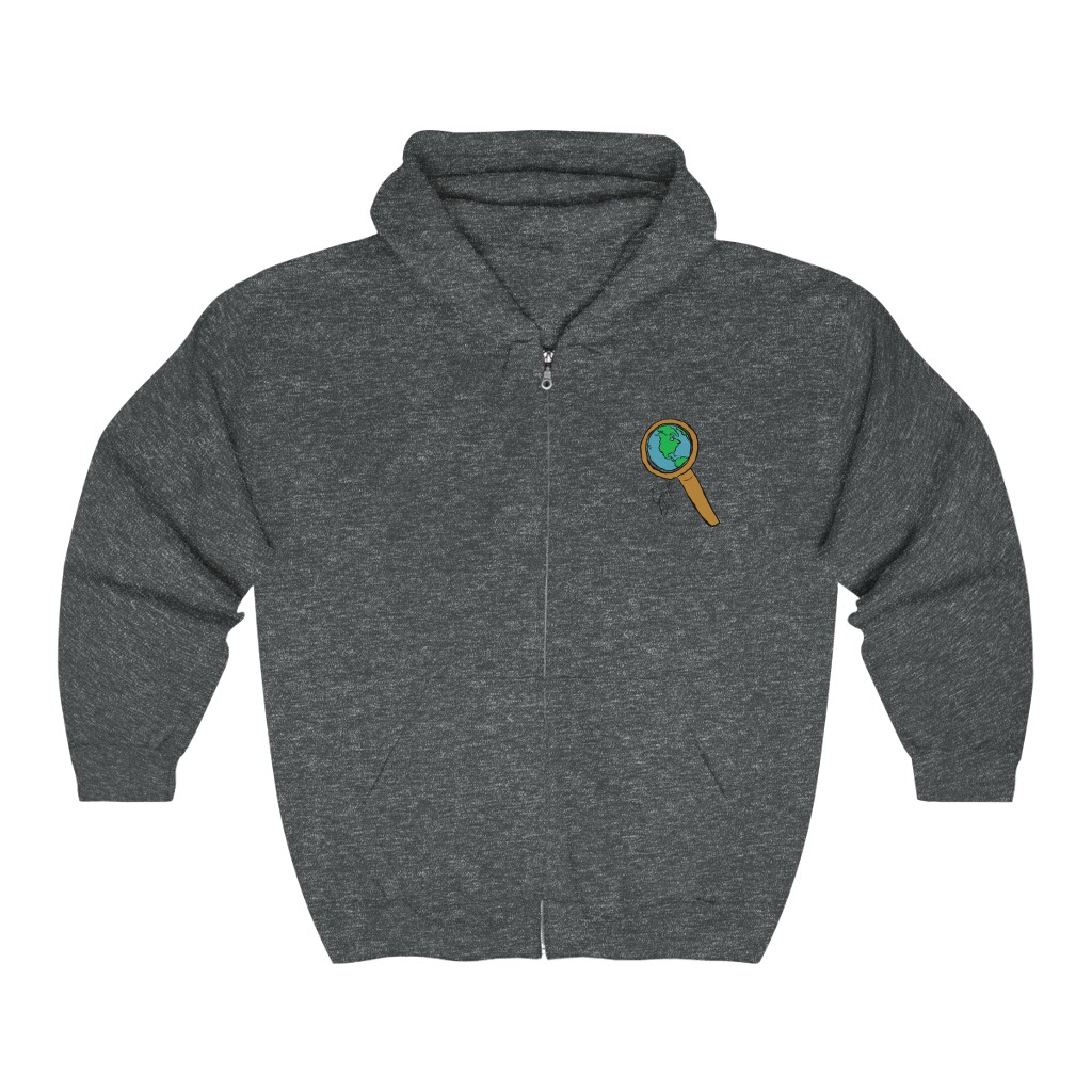 Earth Day World and Magnifying Glass Hoodie | Globe World View Zip Hoodie | Logo Earth Day Sweatshirt |Unisex Heavy Blend™ Full Zip Hooded Sweatshirt - Image 3