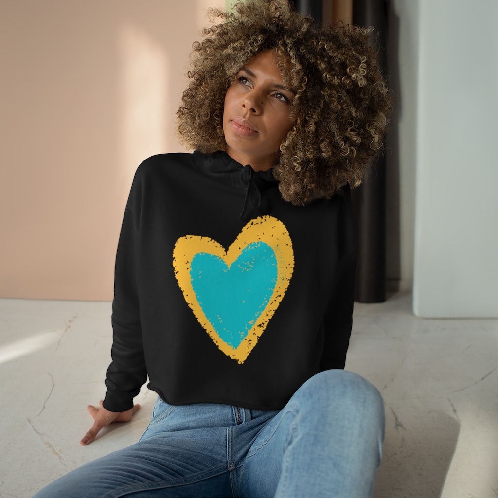 Teal and Yellow Heart Crop Hoodie | Love Ladies Hoodie | Heart Crop Top | Heart Sweatshirt - Image 4