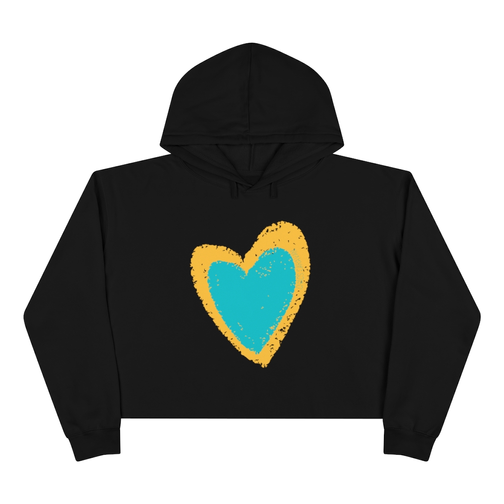 Teal and Yellow Heart Crop Hoodie | Love Ladies Hoodie | Heart Crop Top | Heart Sweatshirt - Image 3