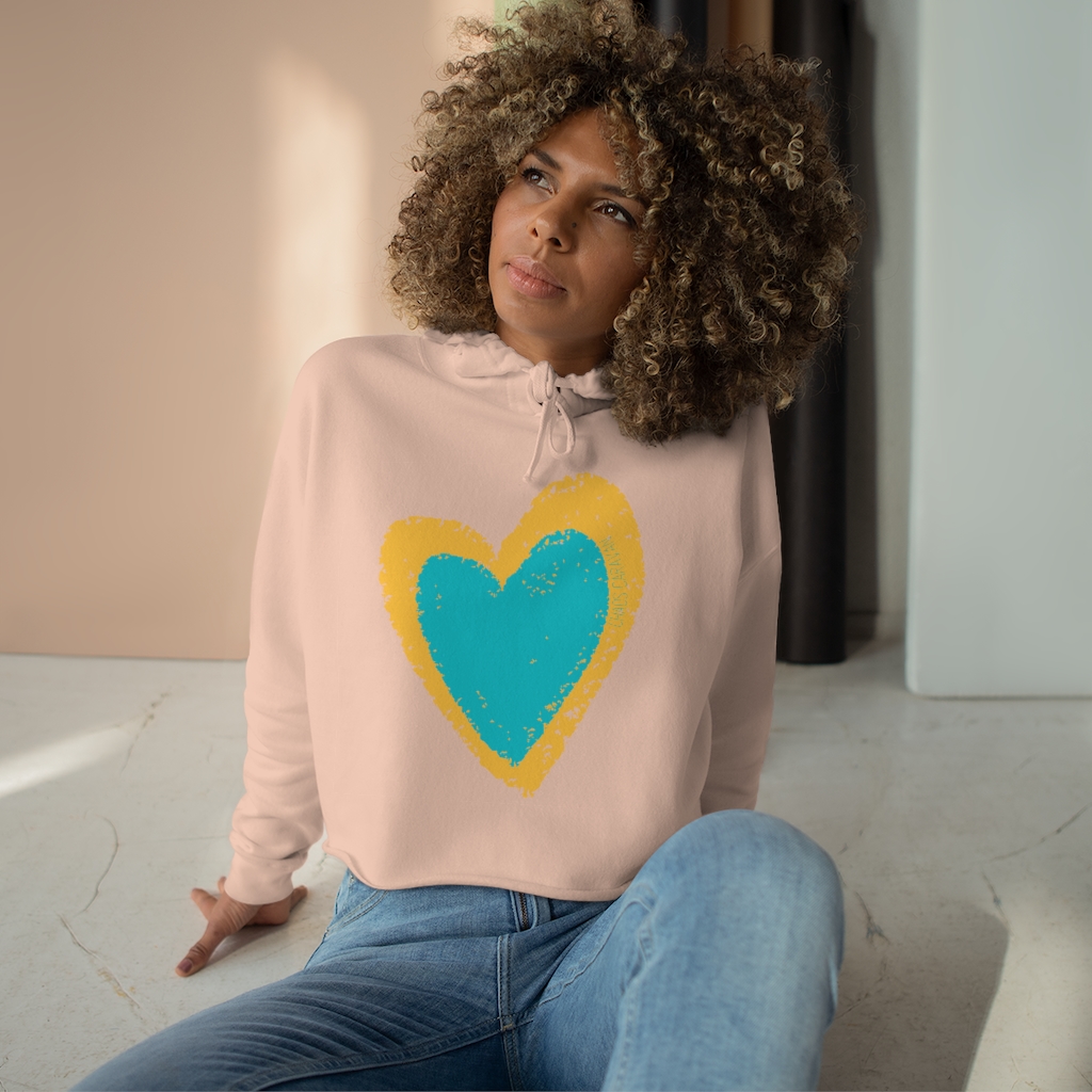 Teal and Yellow Heart Crop Hoodie | Love Ladies Hoodie | Heart Crop Top | Heart Sweatshirt - Image 6
