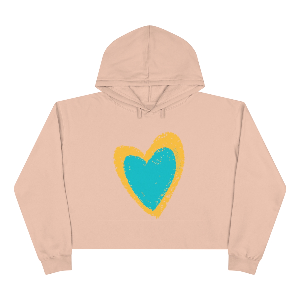 Teal and Yellow Heart Crop Hoodie | Love Ladies Hoodie | Heart Crop Top | Heart Sweatshirt - Image 5