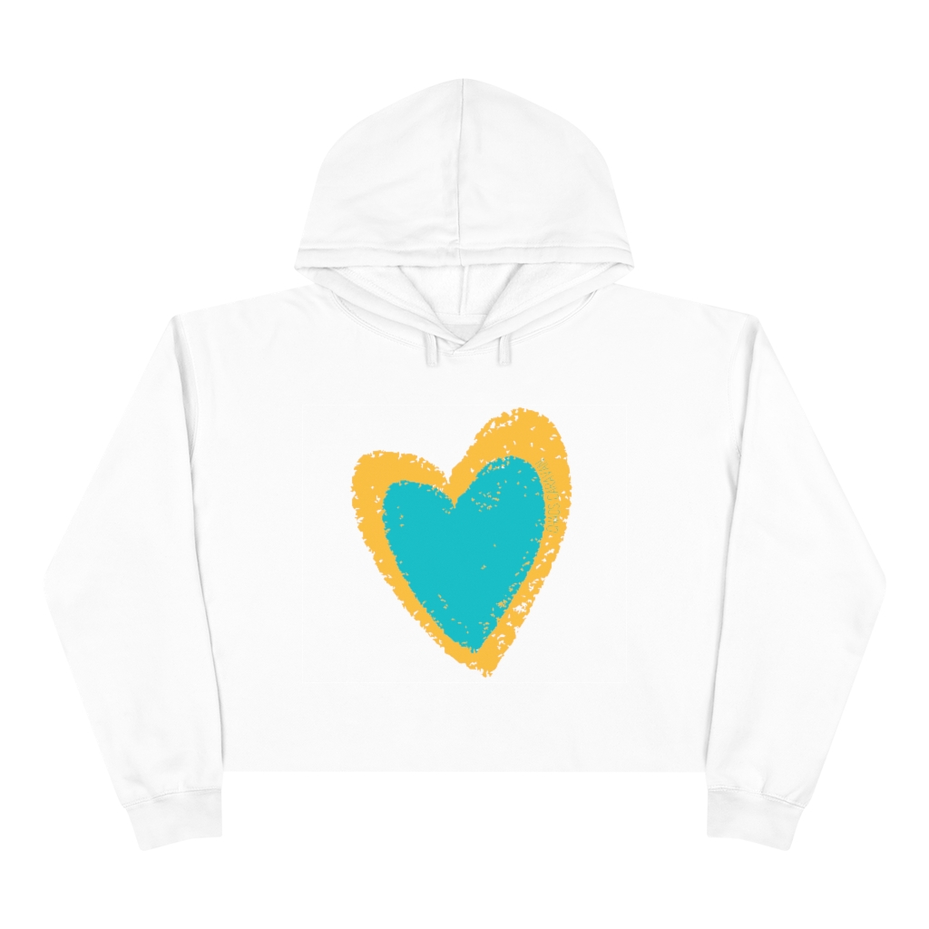 Teal and Yellow Heart Crop Hoodie | Love Ladies Hoodie | Heart Crop Top | Heart Sweatshirt - Image 2