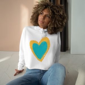 Teal and Yellow Heart Crop Hoodie | Love Ladies Hoodie | Heart Crop Top | Heart Sweatshirt
