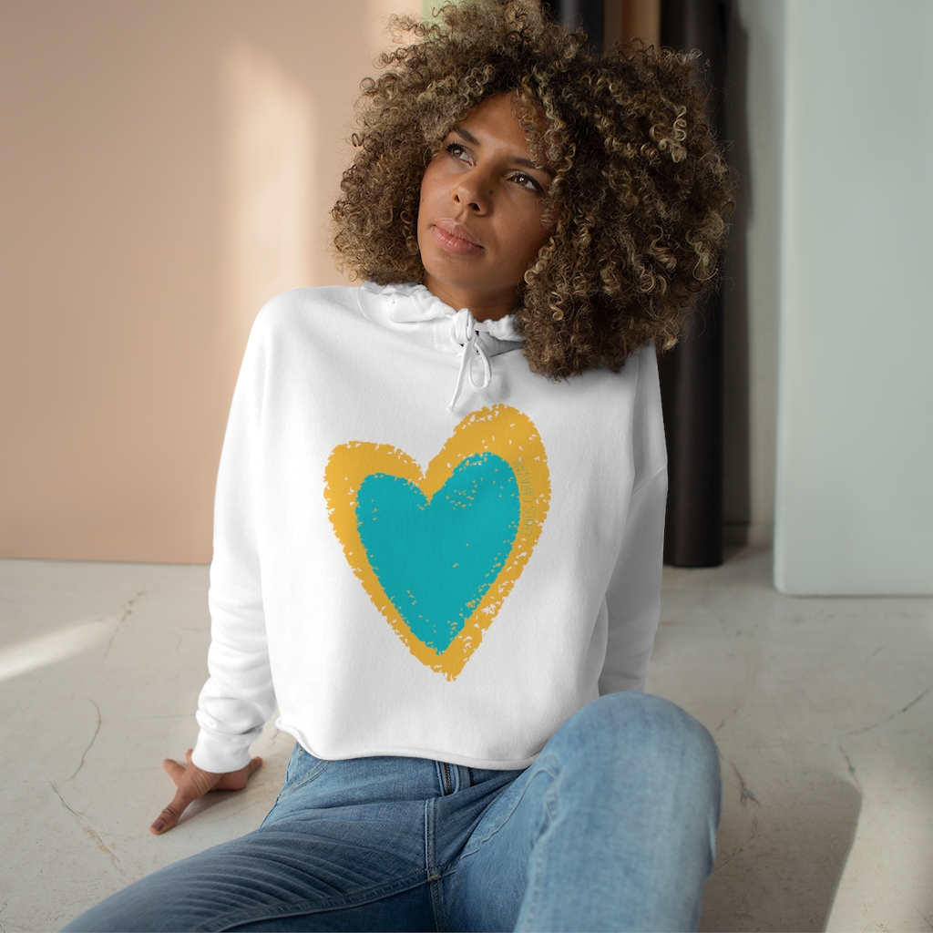 Teal and Yellow Heart Crop Hoodie | Love Ladies Hoodie | Heart Crop Top | Heart Sweatshirt