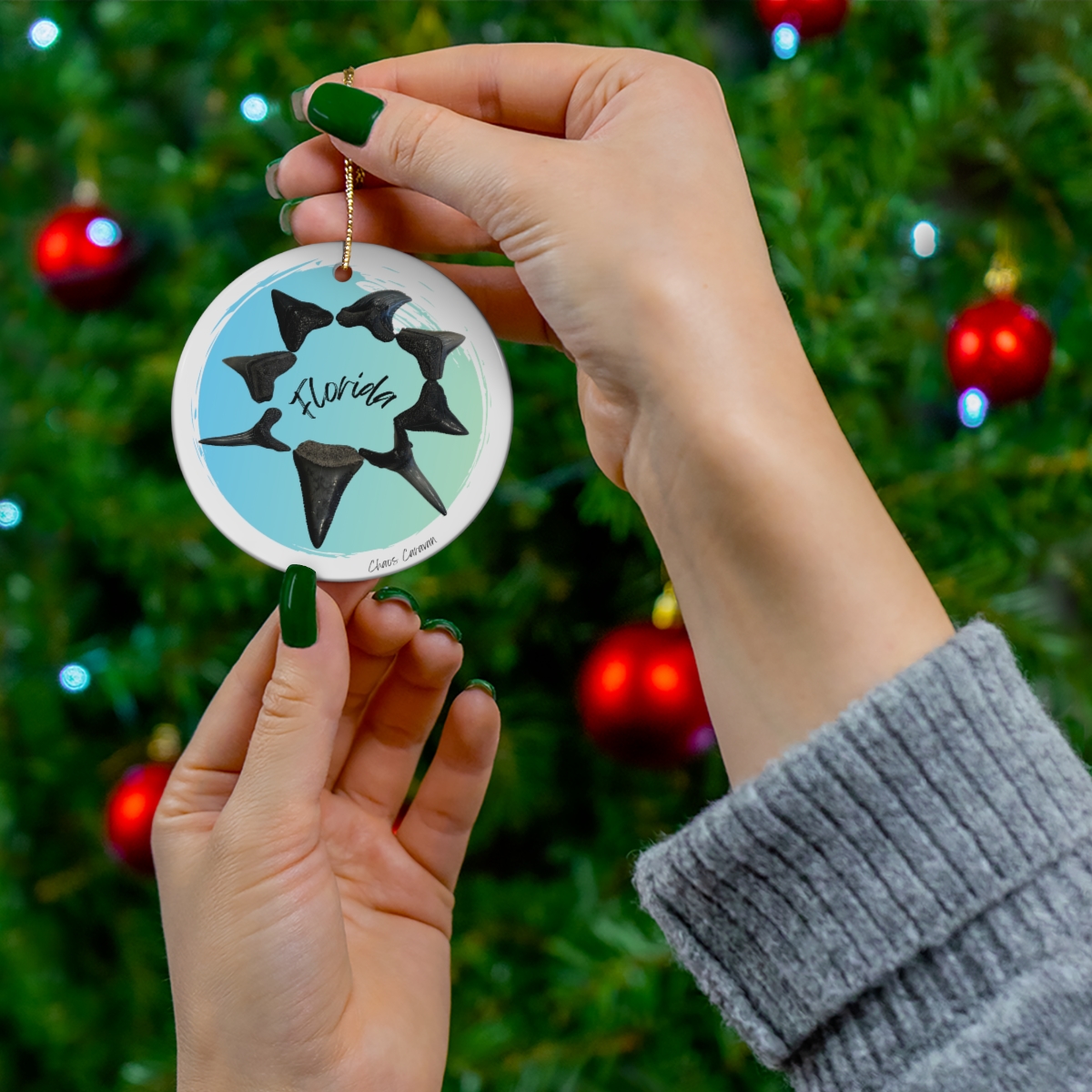 Florida Shark Tooth Ornament | Shark Tooth Christmas Ornament | Florida Christmas Ornament - Image 3