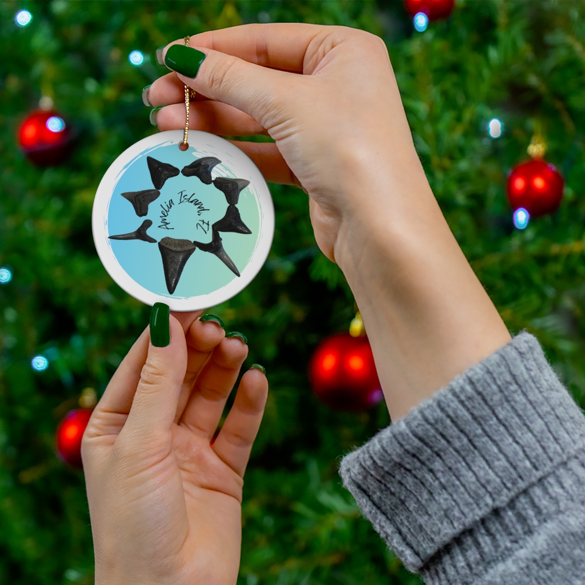 Amelia Island Shark Tooth Ornament | Shark Tooth Christmas Ornament | Amelia Island Christmas Ornament - Image 3