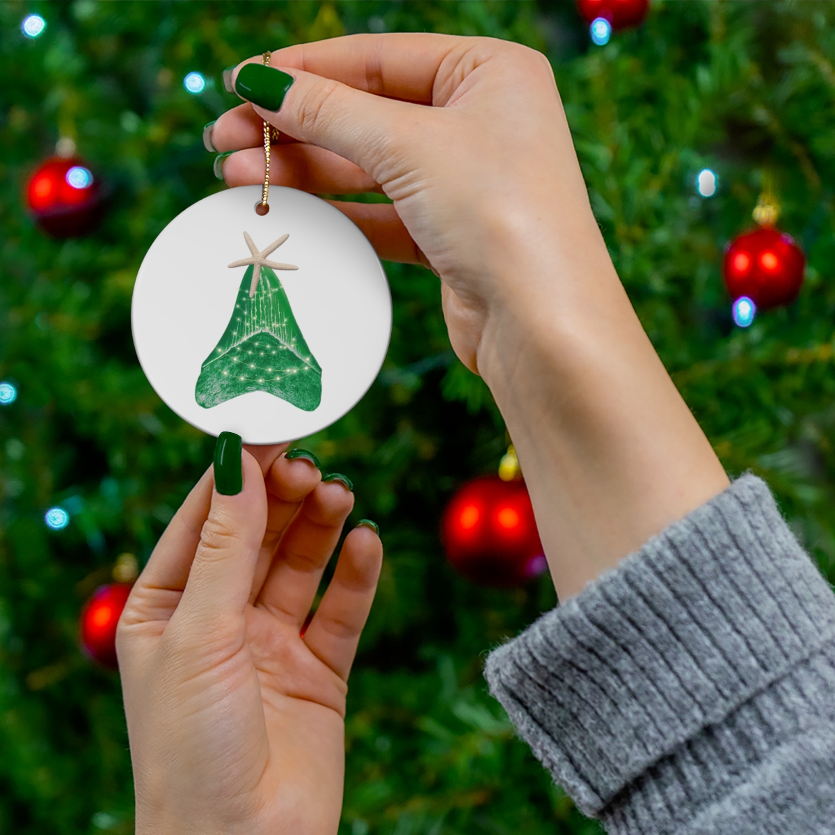 Megalodon Tooth Christmas Tree Ceramic Ornament - Image 3