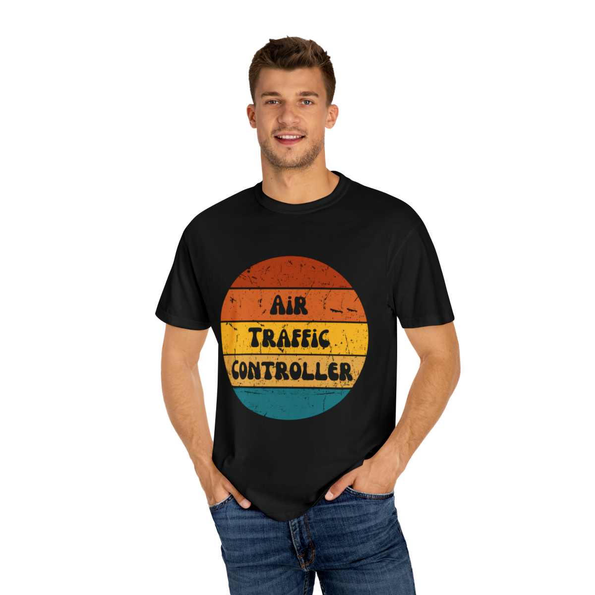 Air Traffic Controller Retro Unisex Garment-Dyed T-shirt - Image 3