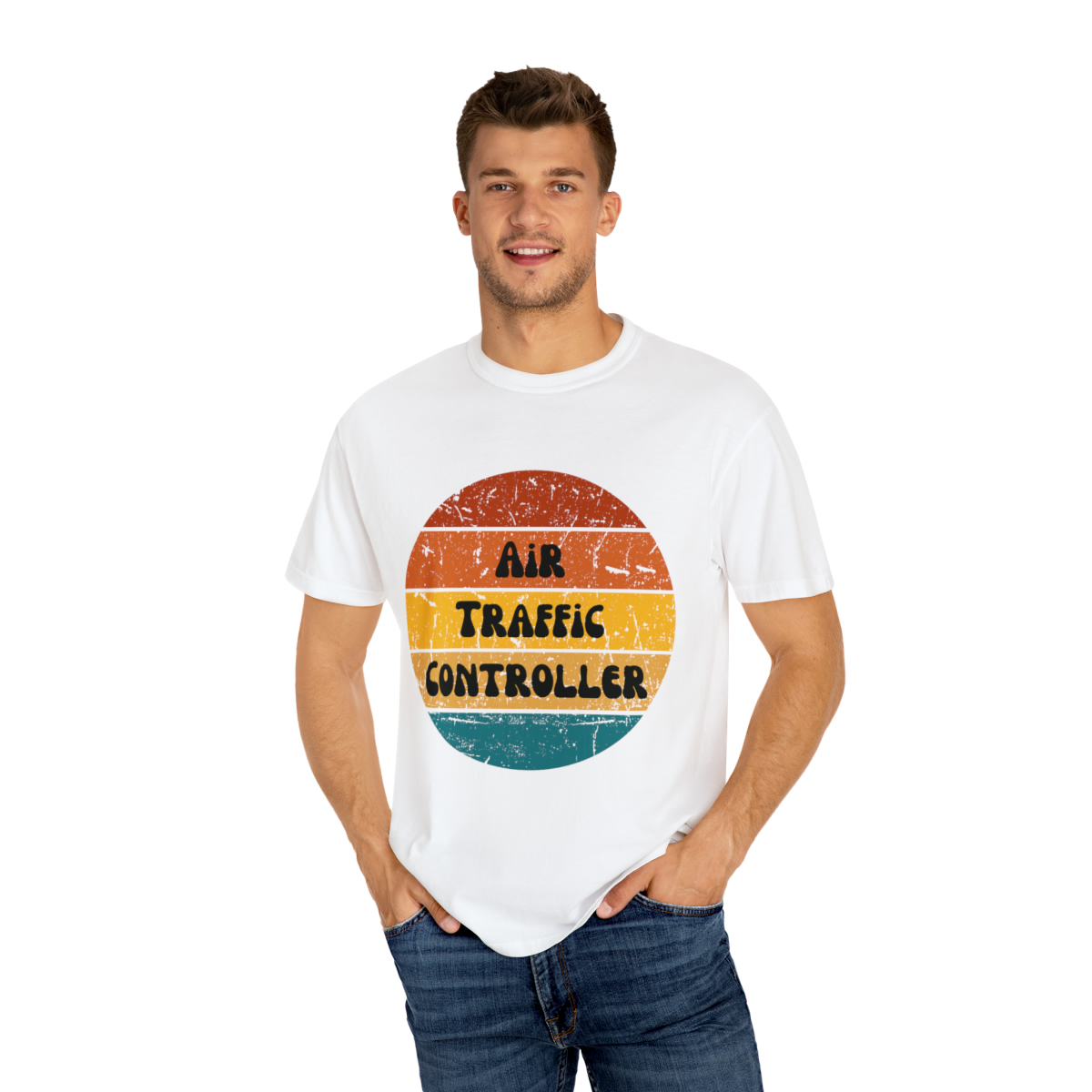Air Traffic Controller Retro Unisex Garment-Dyed T-shirt - Image 7