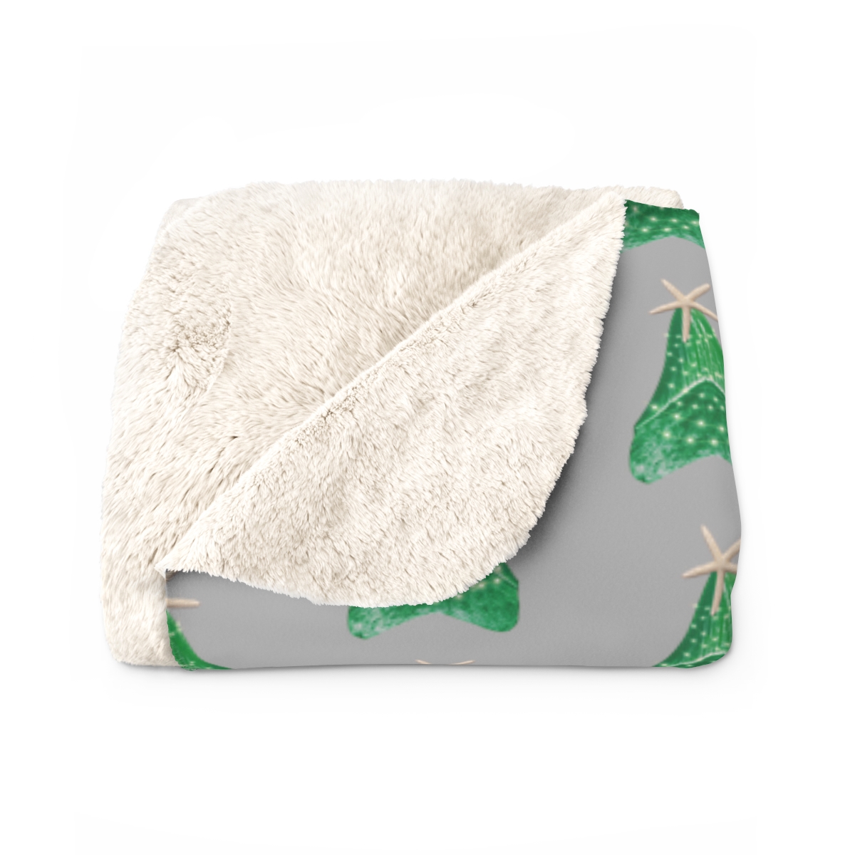 Shark Tooth Christmas Tree Blanket | Megalodon Tooth Starfish Christmas Sherpa Fleece Blanket - Image 3
