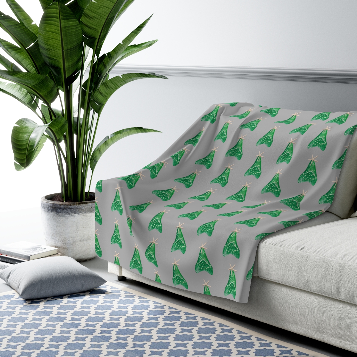 Shark Tooth Christmas Tree Blanket | Megalodon Tooth Starfish Christmas Sherpa Fleece Blanket