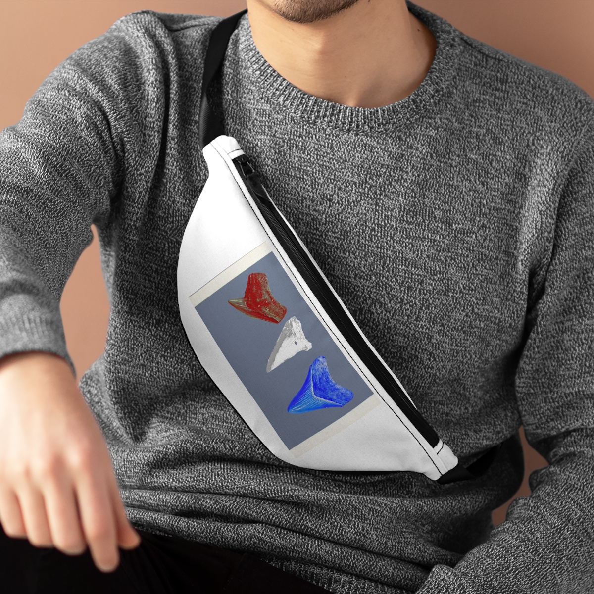 Red White & Blue Shark Tooth Fanny Pack | Sand Tiger | Great White | Megalodon Shark Tooth Bag - Image 4