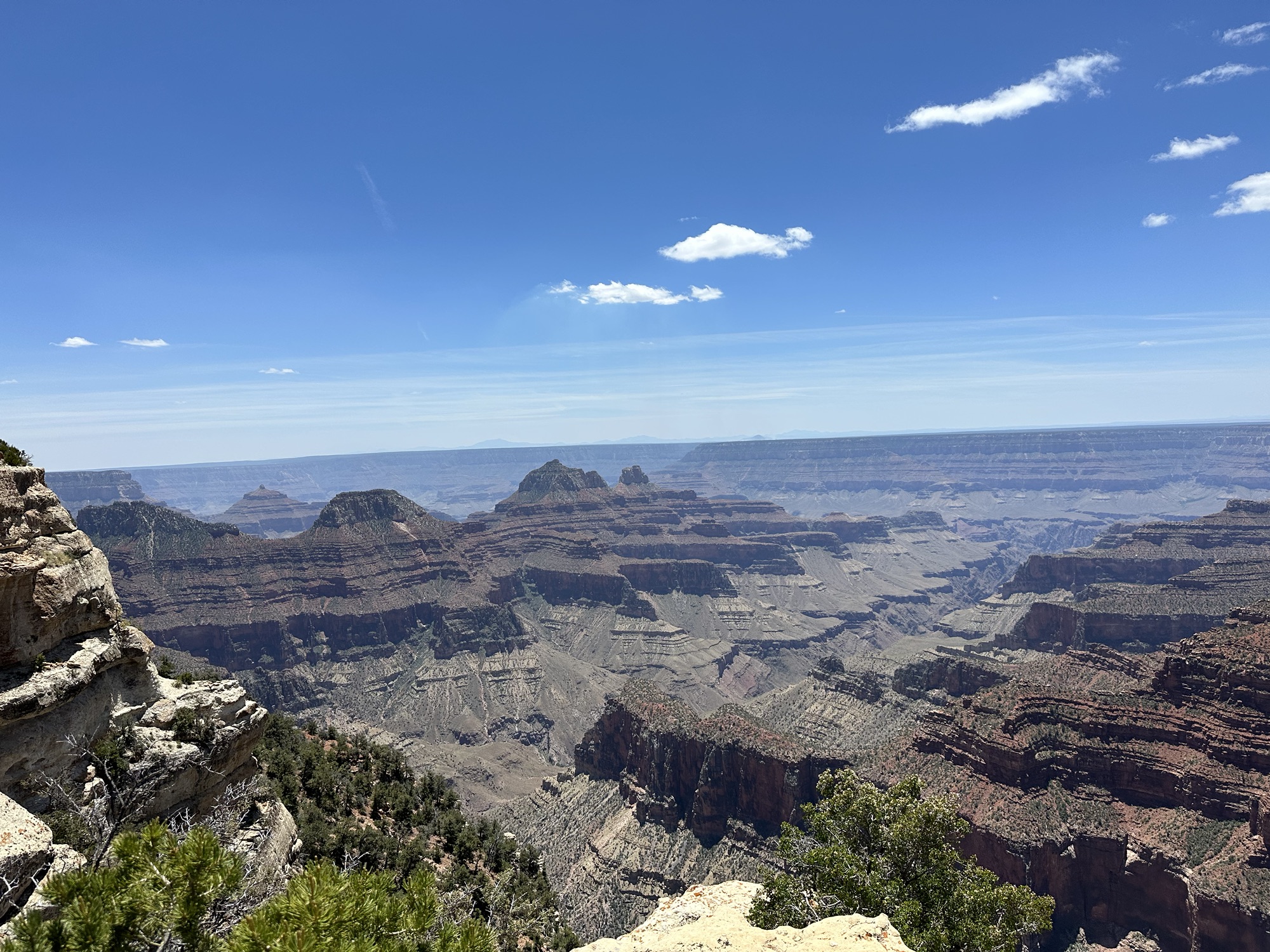 View of the Grand Canyon, a deep sandstone and limestone walled cliff on both sides of the Colorado River